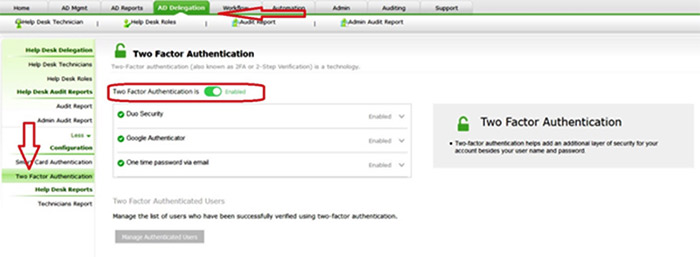 authentification 2 facteurs AD Manager
