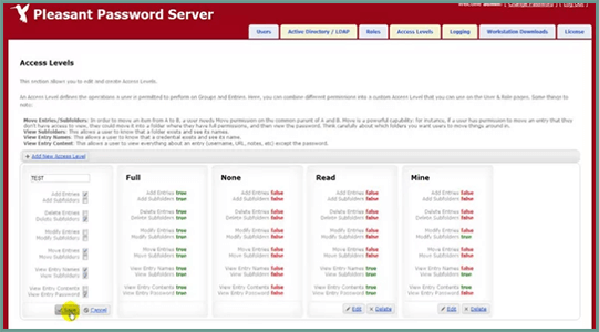 param&eacute;trage niveau acces mots de passe